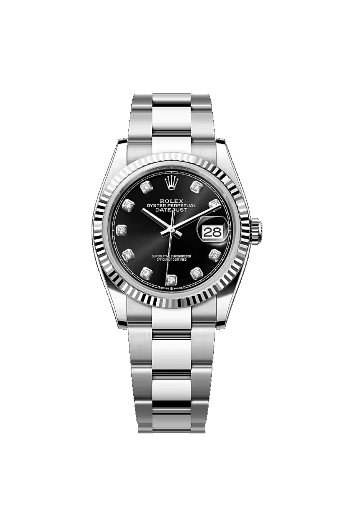 Rolex Datejust 36 (2026) White Rolesor Black Diamond Dial Oyster