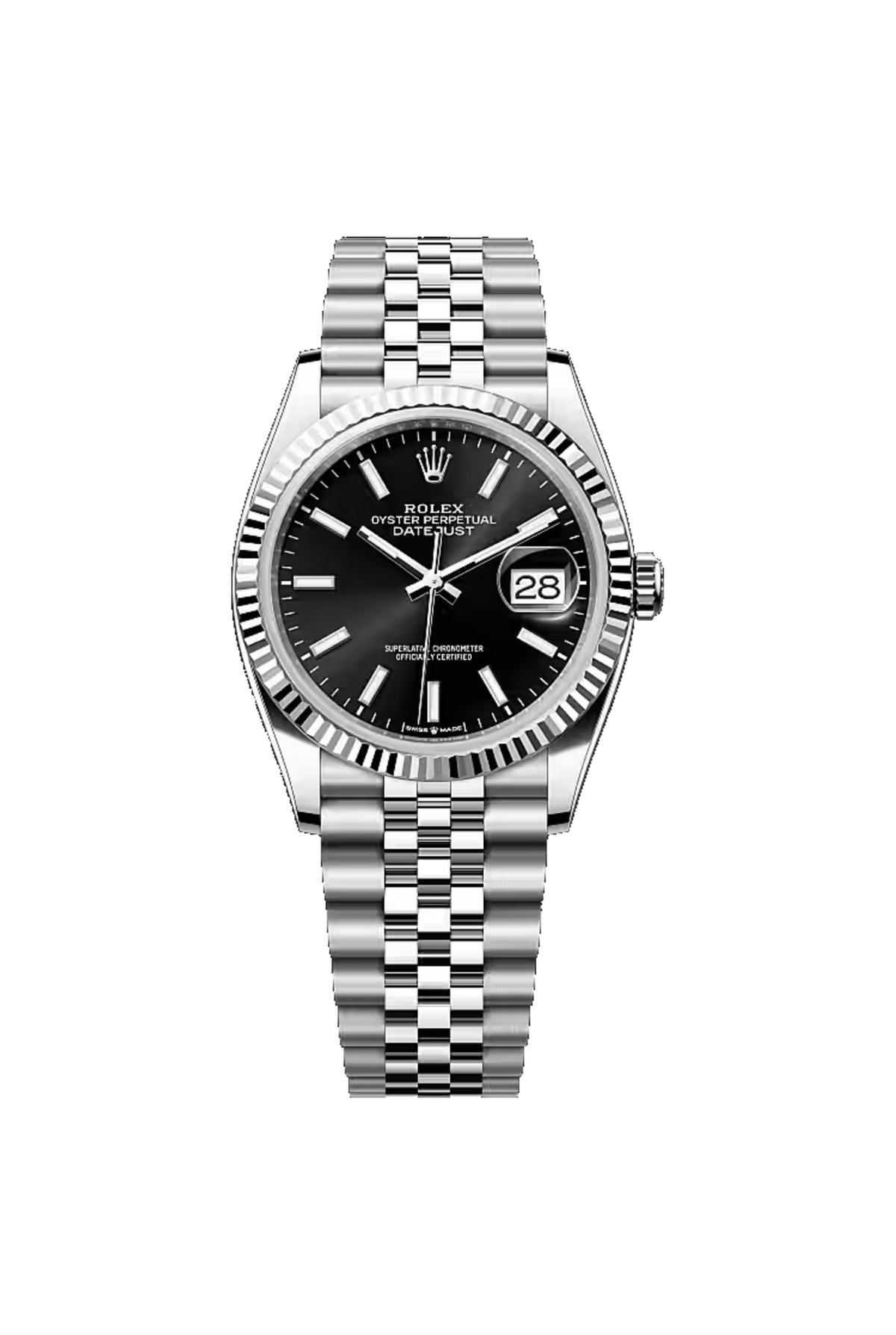 Rolex Datejust 36 (2026) White Rolesor Black Stick Dial Jubilee