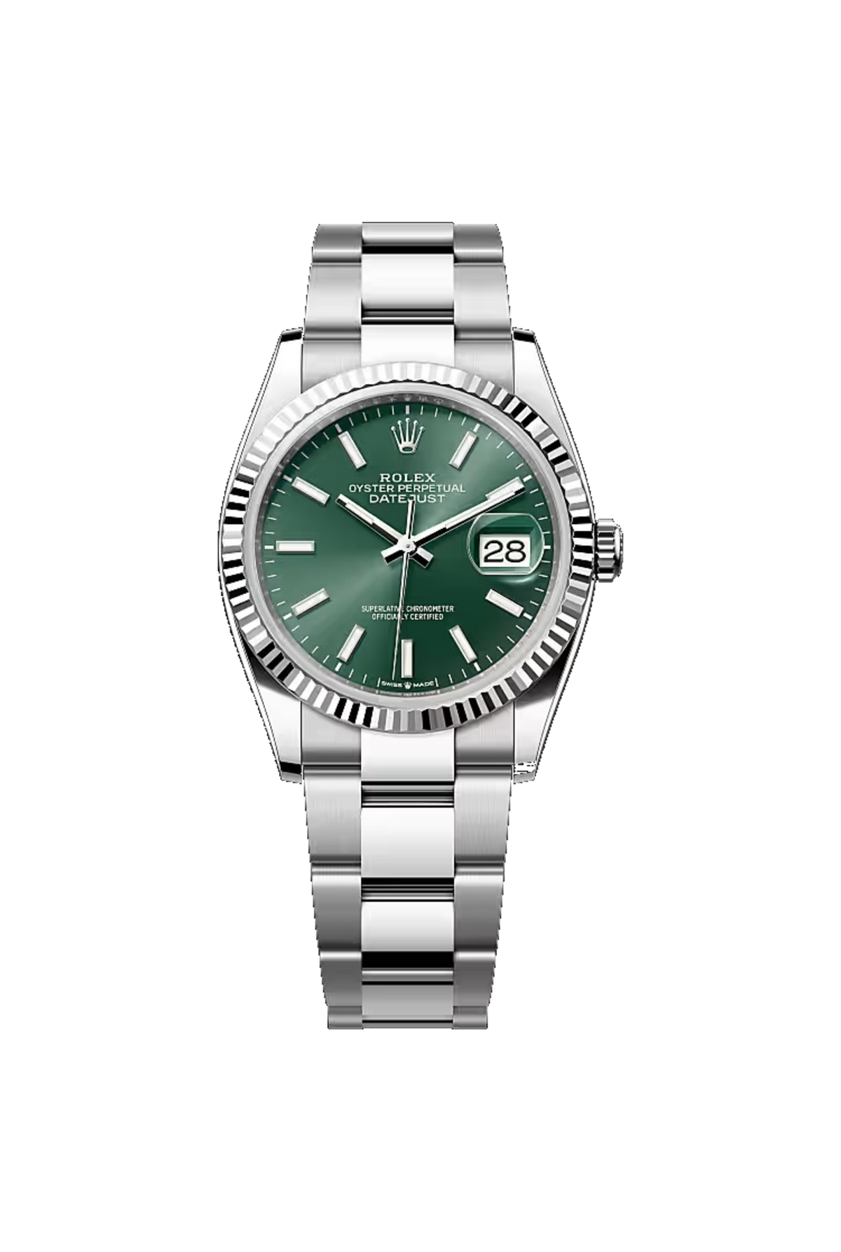Rolex Datejust 36 (2026) White Rolesor Mint Green Stick Dial Oyster