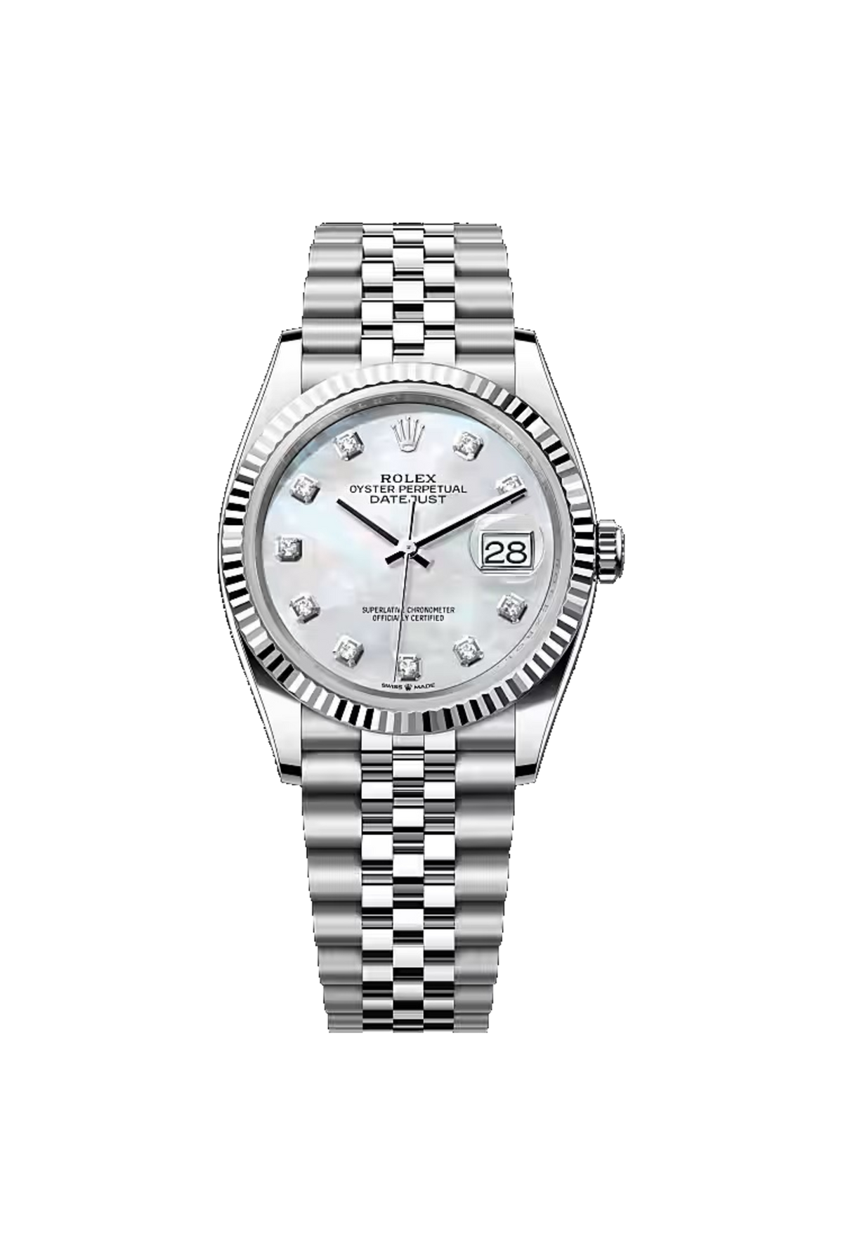 Rolex Datejust 36 (2026) White Rolesor White Mother-Of-Pearl Diamond Dial Jubilee