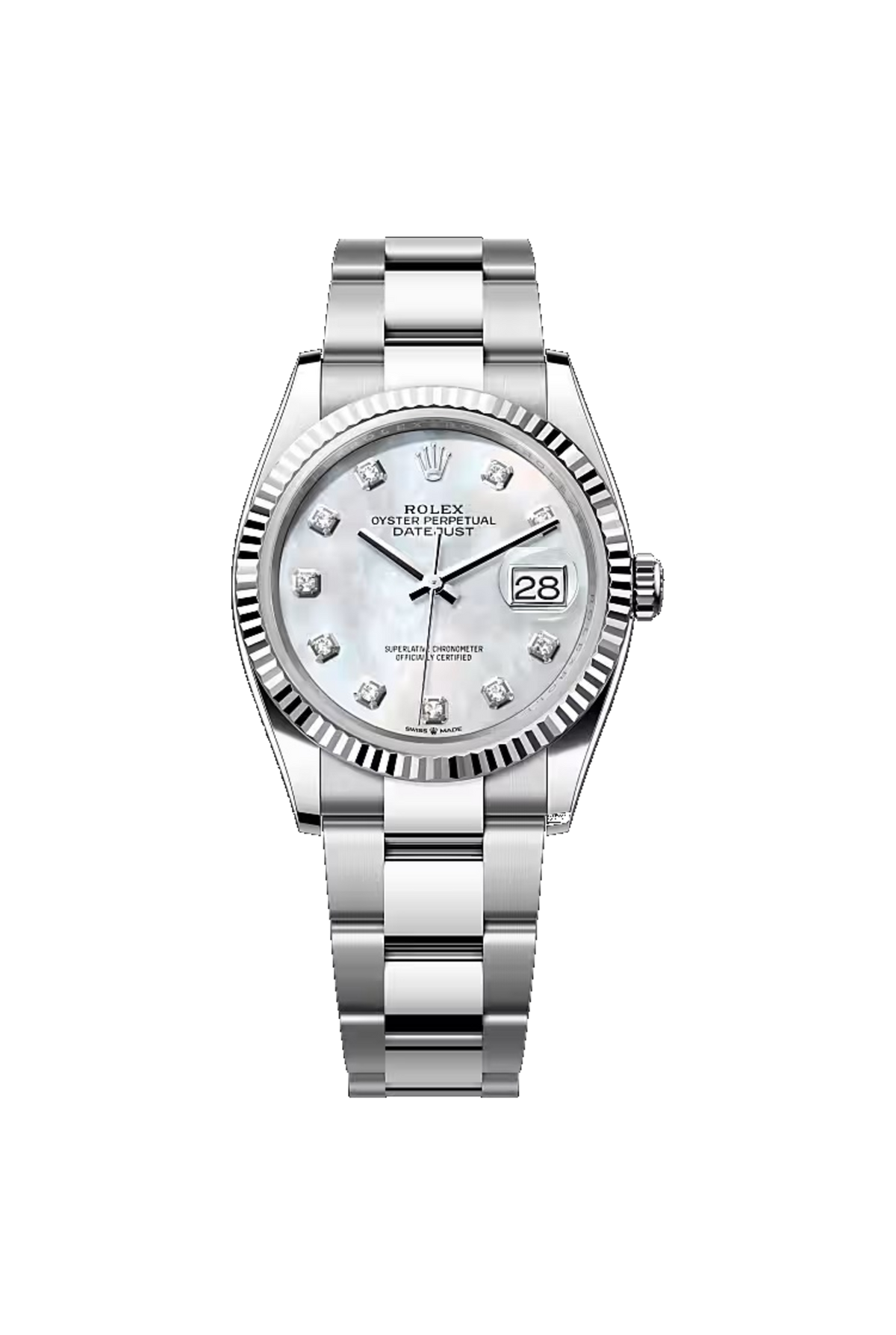 Rolex Datejust 36 (2026) White Rolesor White Mother-Of-Pearl Diamond Dial Oyster
