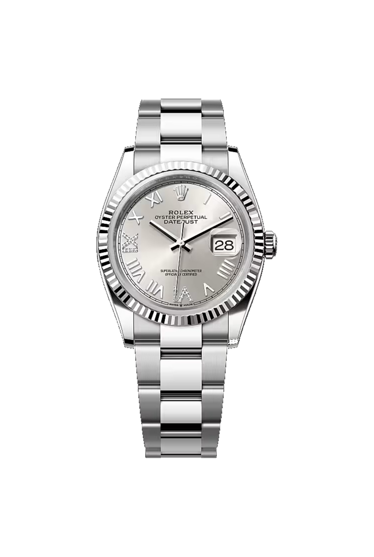 Rolex Datejust 36 (2026) White Rolesor Silver Diamond Roman VI/IX Dial Oyster