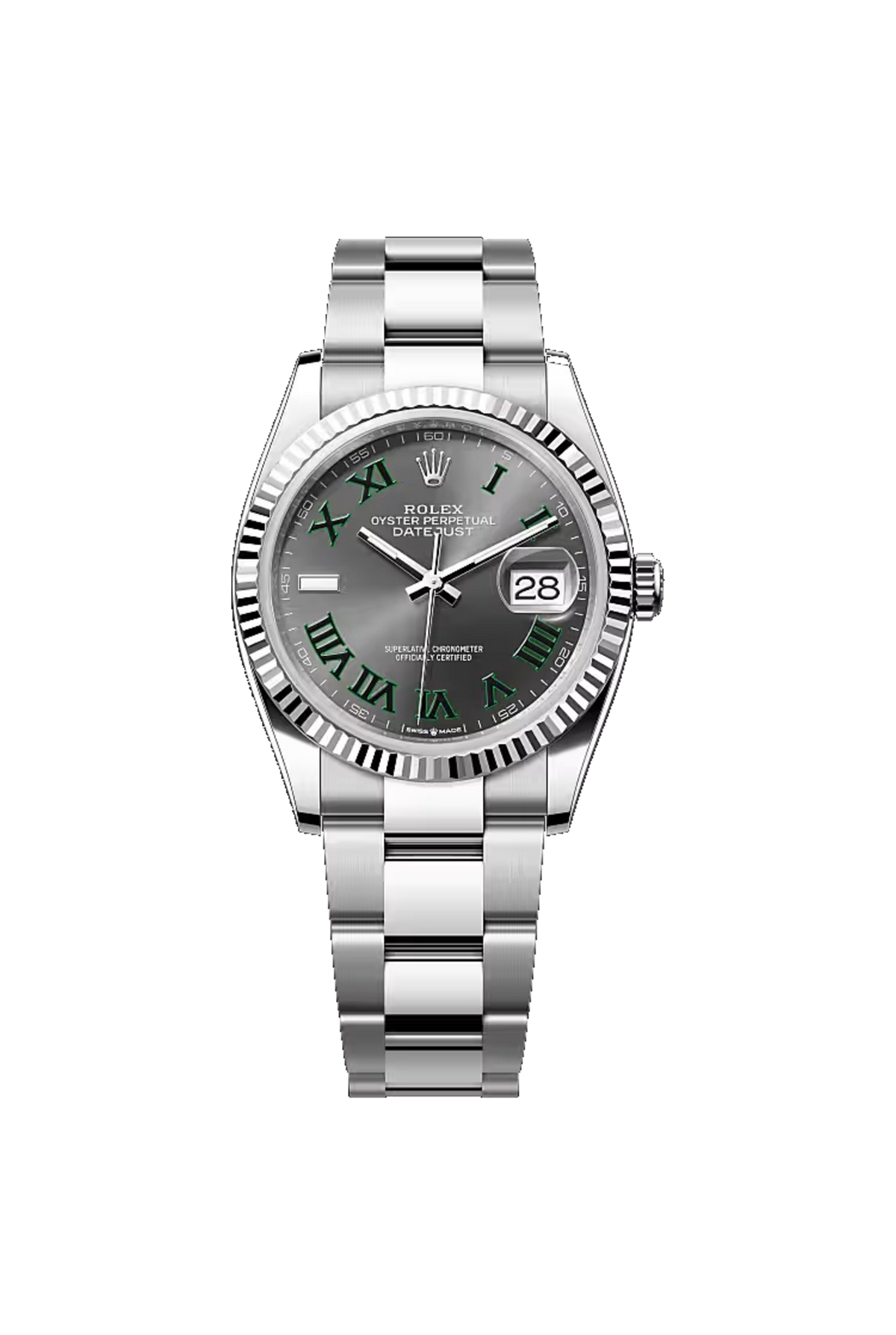 Rolex Datejust 36 (2026) White Rolesor Slate Wimbledon Roman Dial Oyster