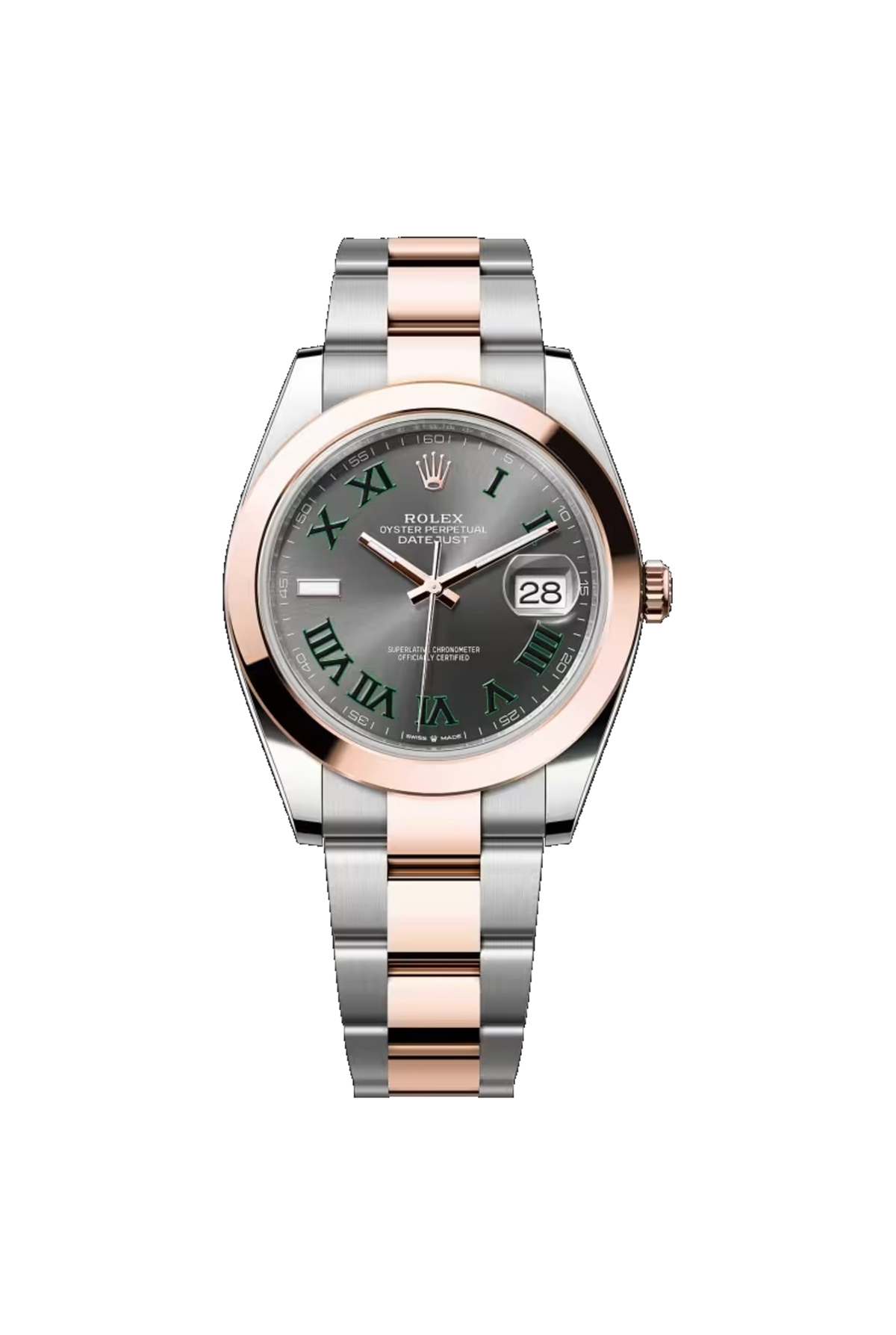 Rolex Datejust 41 (2026) Everose Rolesor Slate Wimbledon Roman Dial Oyster Smooth Bezel