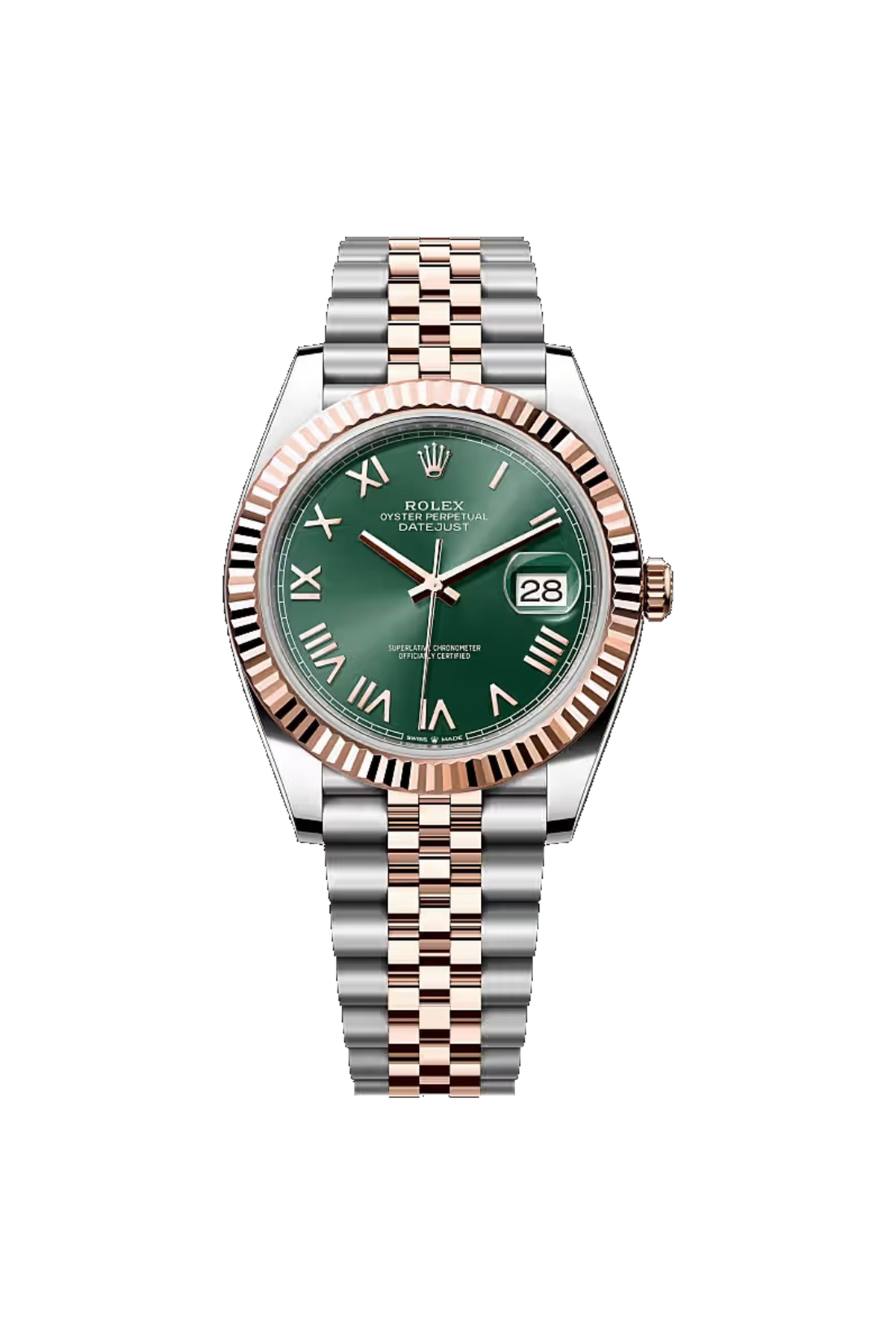 Rolex Datejust 41 (2026) Everose Rolesor Olive Green Roman Dial Jubilee