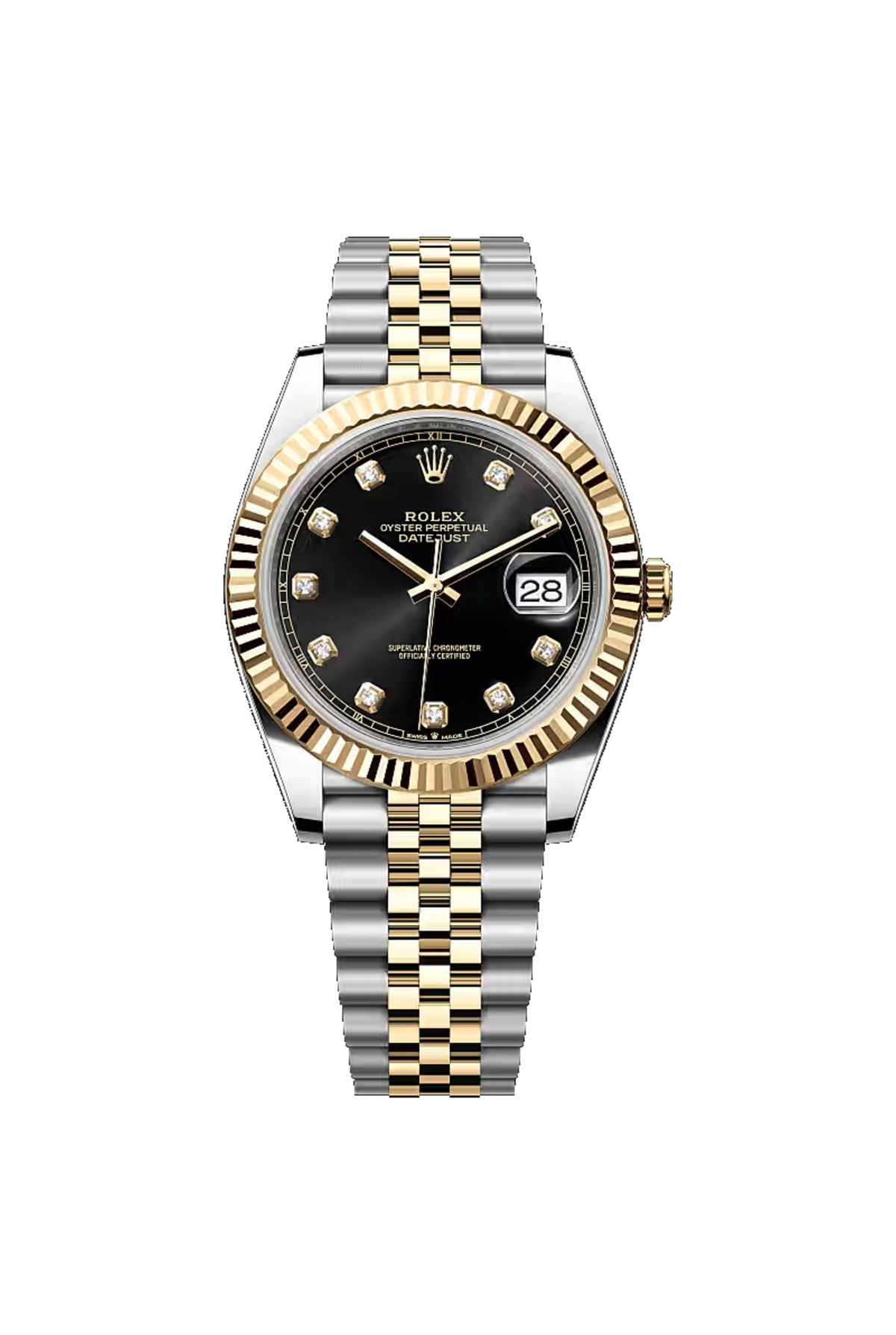 Rolex Datejust 41 (2026) Yellow Rolesor Black Diamond Dial Jubilee