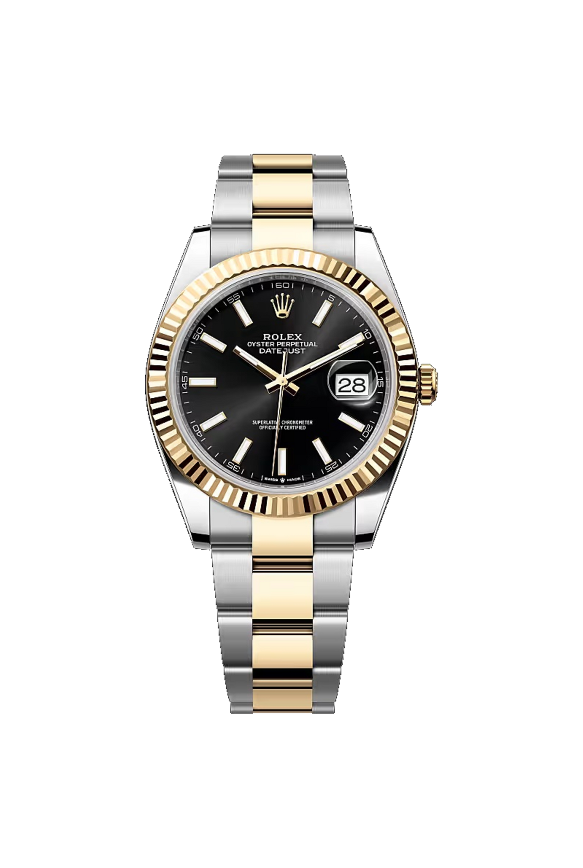 Rolex Datejust 41 (2026) Yellow Rolesor Black Stick Dial Oyster