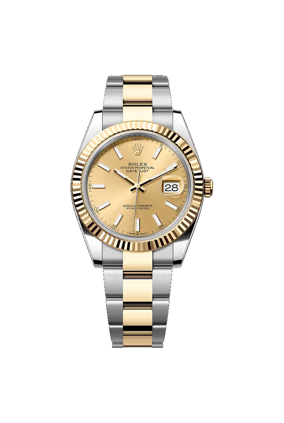 Rolex Datejust 41 (2026) Yellow Rolesor Champagne Stick Dial Oyster
