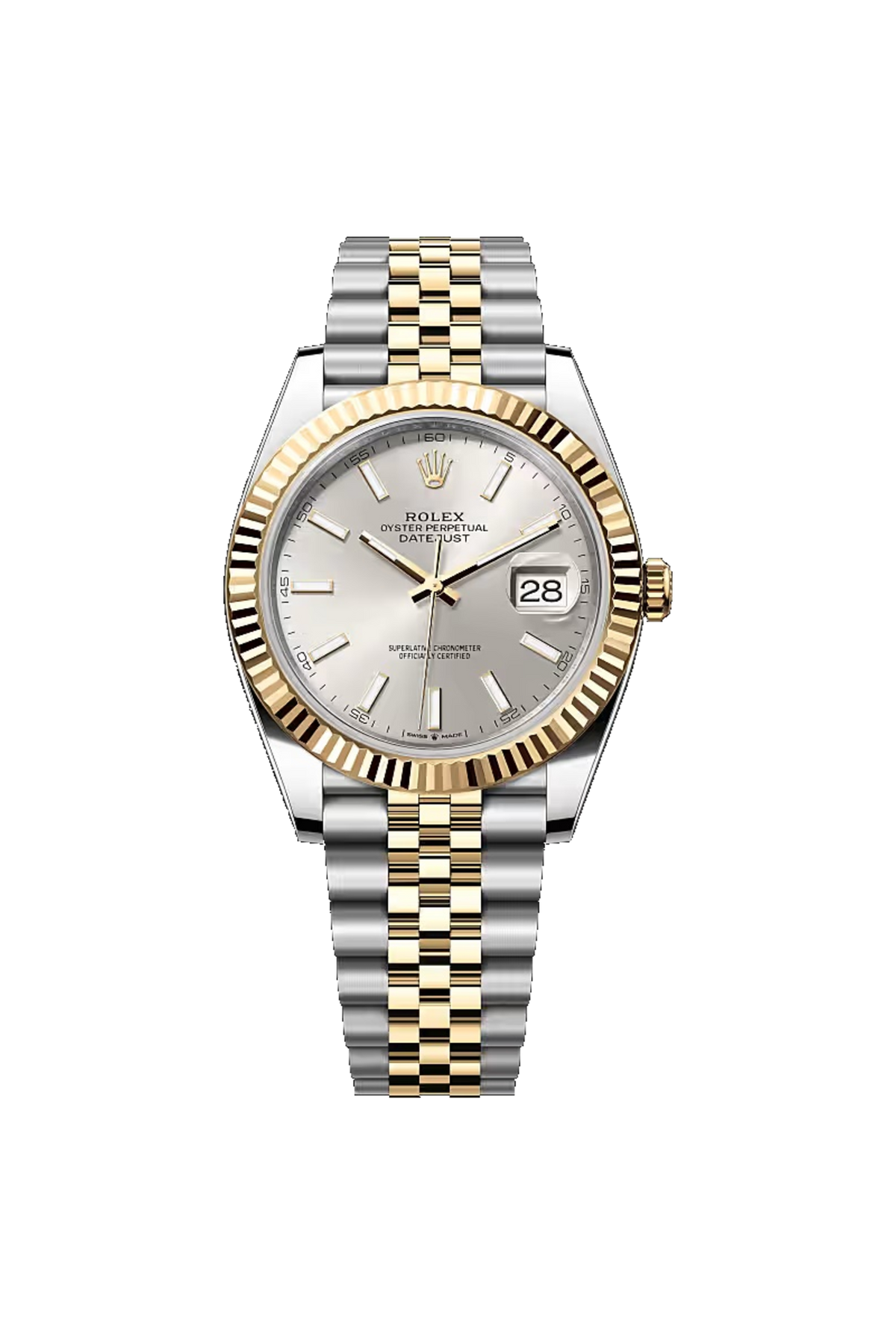 Rolex Datejust 41 (2026) Yellow Rolesor Silver Stick Dial Jubilee
