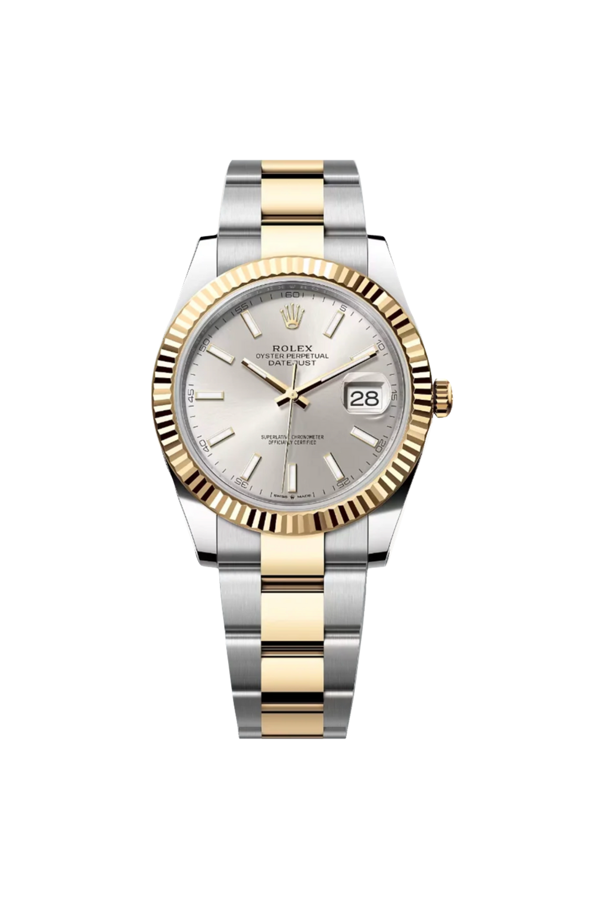 Rolex Datejust 41 (2026) Yellow Rolesor Silver Stick Dial Oyster