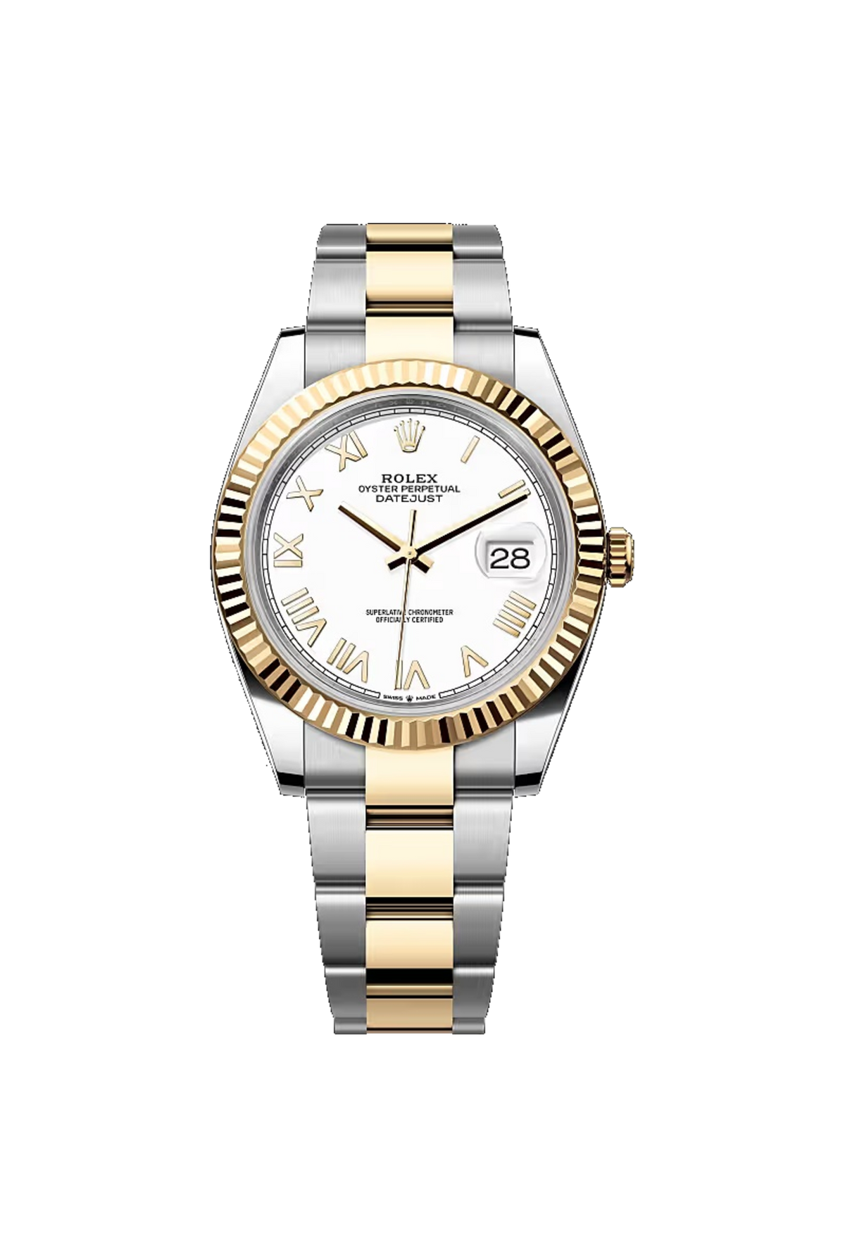 Rolex Datejust 41 (2026) Yellow Rolesor White Roman Dial Oyster