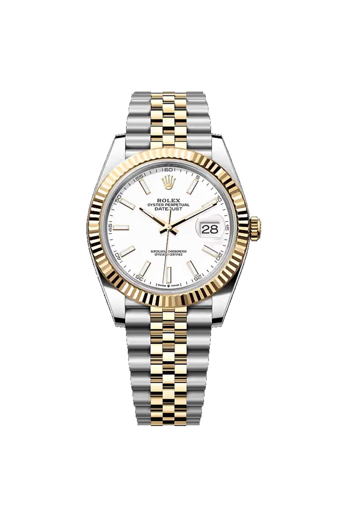 Rolex Datejust 41 (2026) Yellow Rolesor White Stick Dial Jubilee