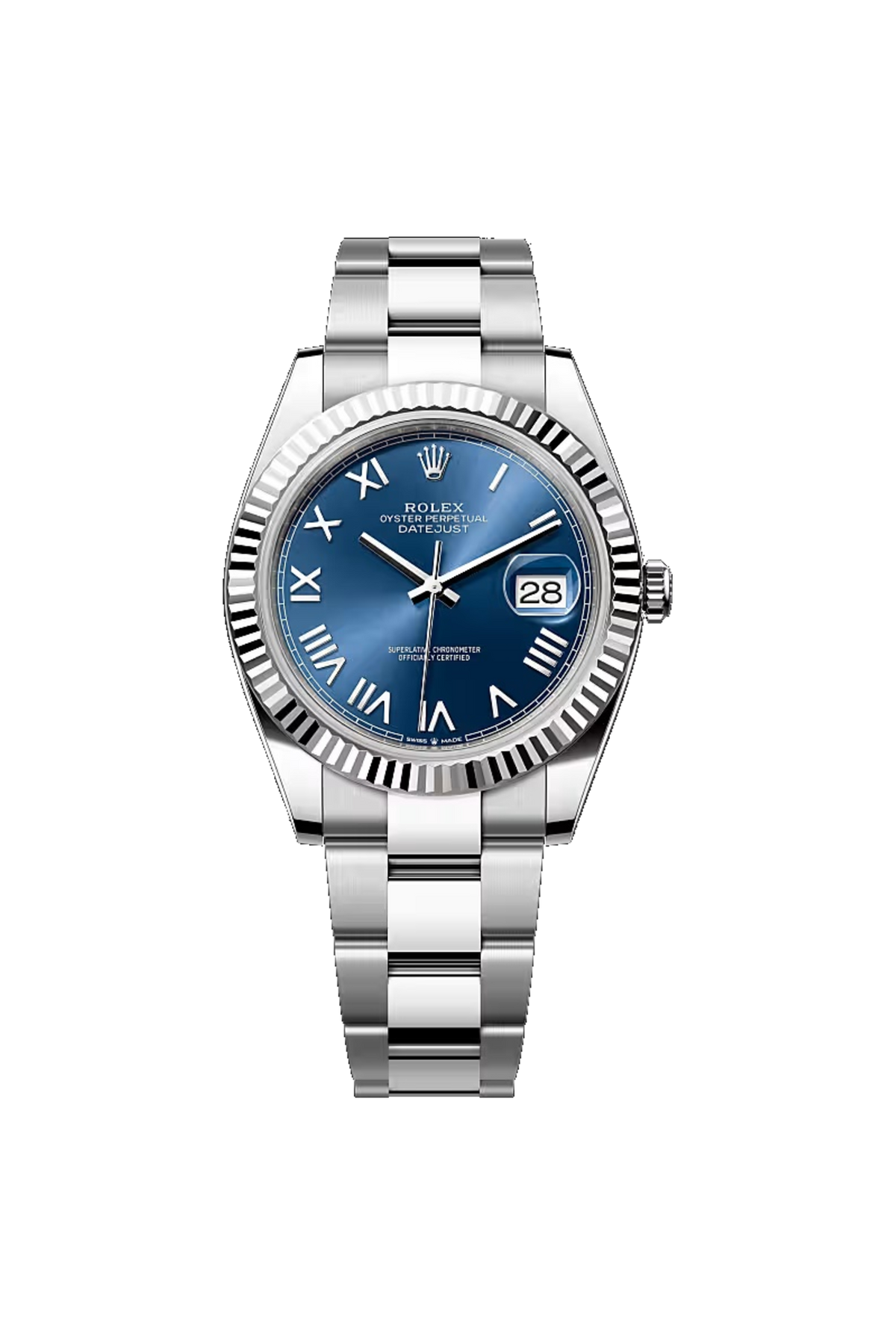 Rolex Datejust 41 (2026) White Rolesor Azzurro Blue Roman Dial Oyster