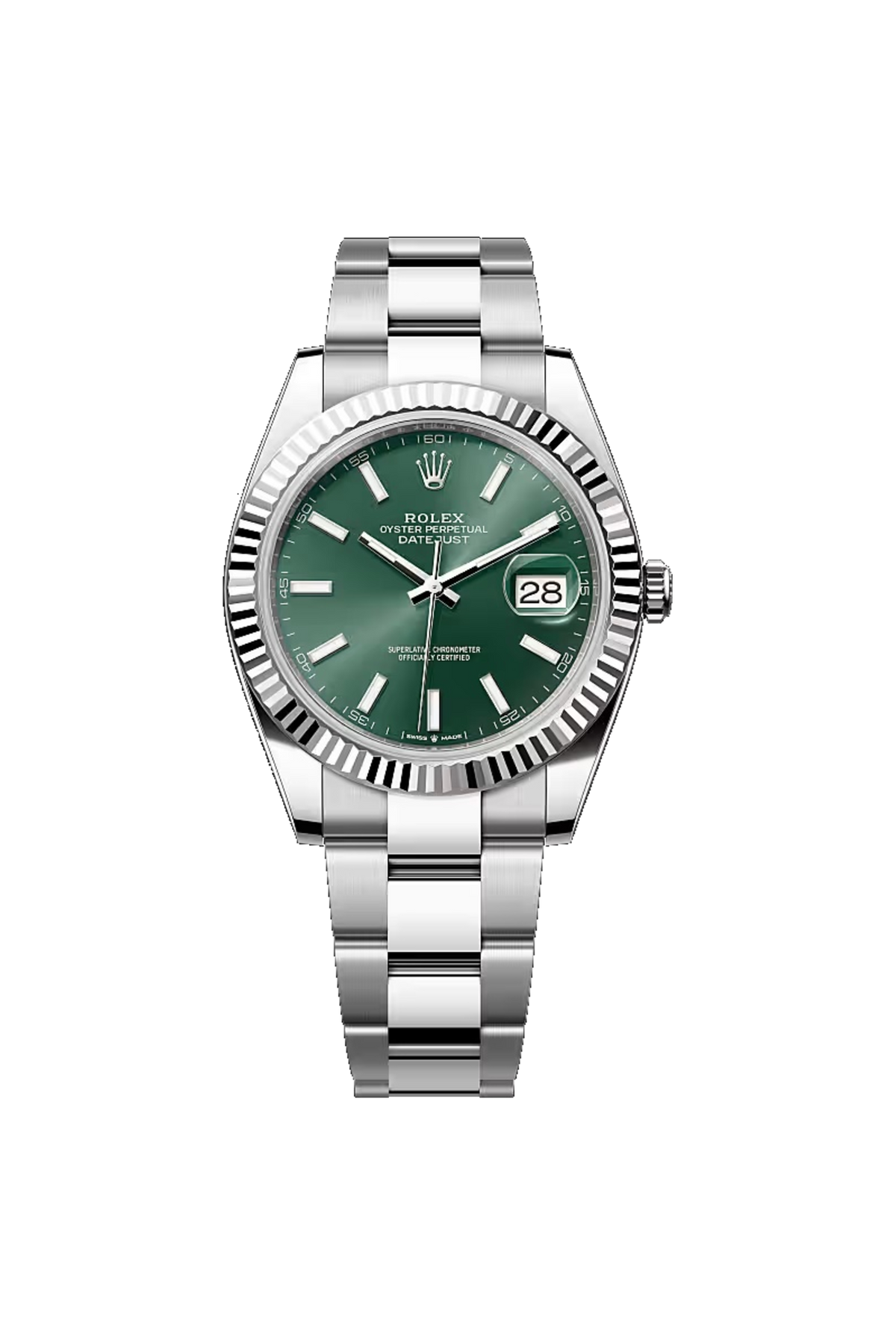 Rolex Datejust 41 (2026) White Rolesor Mint Green Stick Dial Oyster