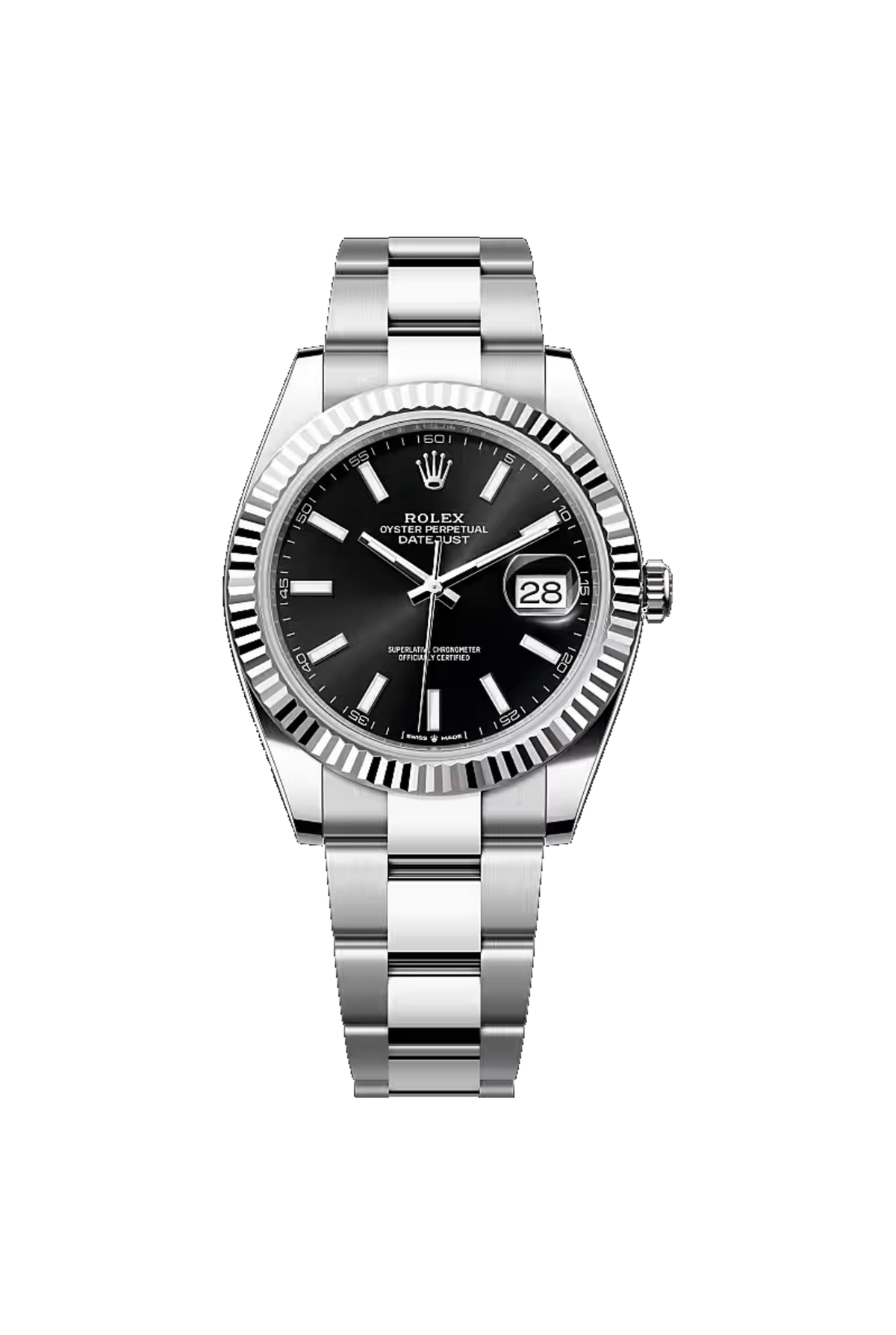 Rolex Datejust 41 (2026) White Rolesor Black Stick Dial Oyster