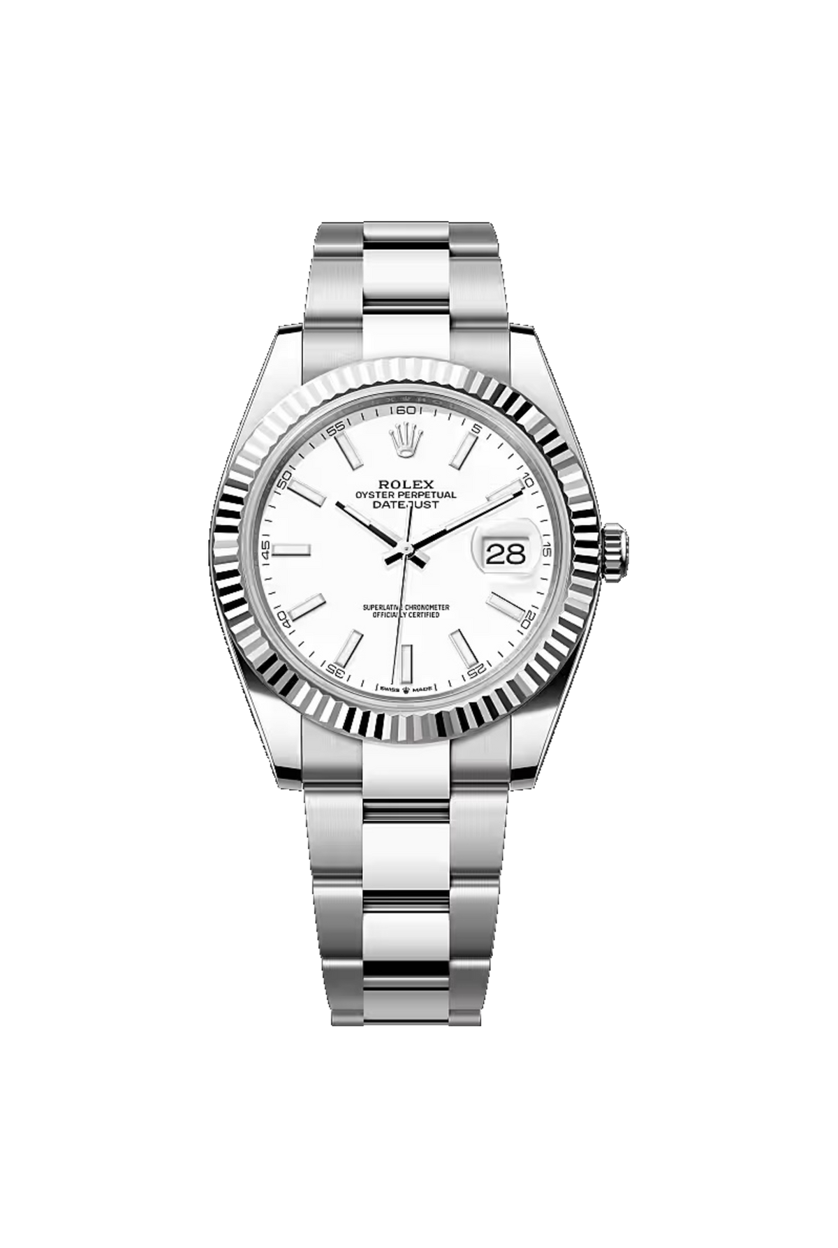 Rolex Datejust 41 (2026) White Rolesor White Stick Dial Oyster