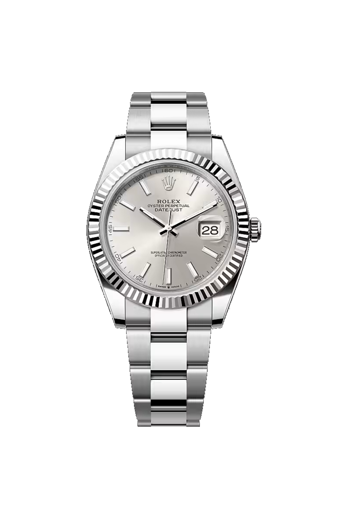 Rolex Datejust 41 (2026) White Rolesor Silver Stick Dial Oyster