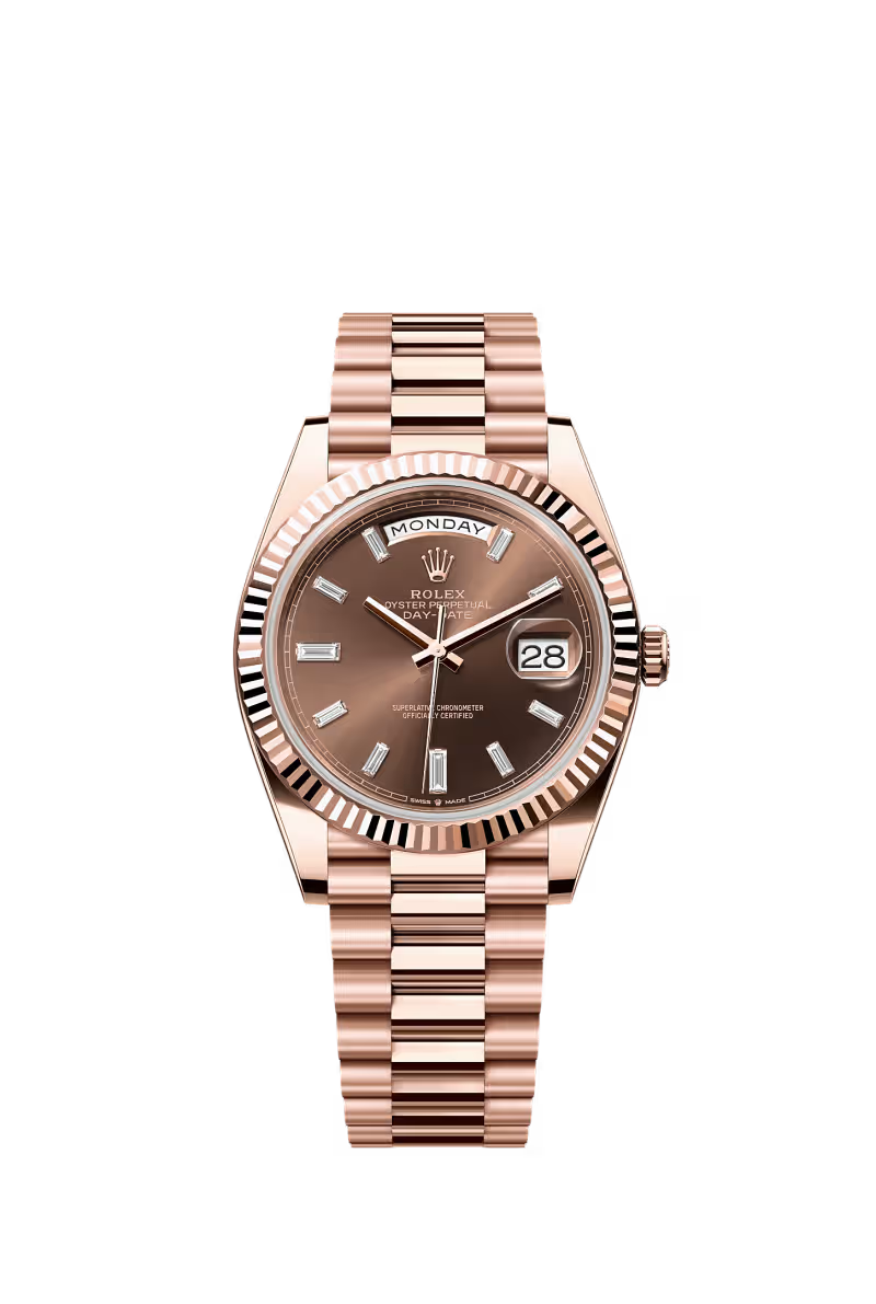 Rolex Day-Date 40 (2024) Cadran chocolat serti de diamants