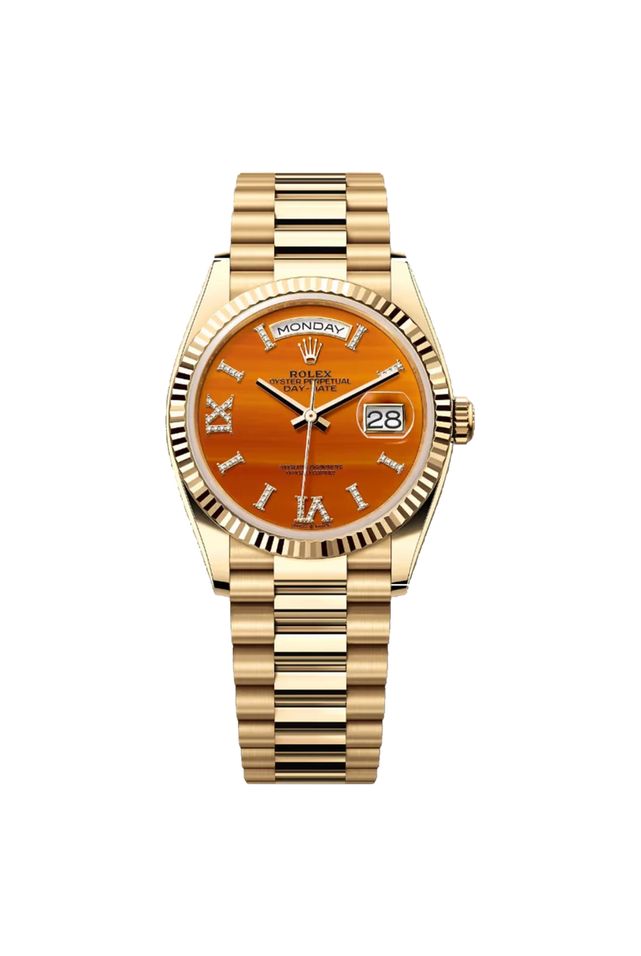 Rolex Day-Date 36 (2025) Cadran cornaline serti de diamants