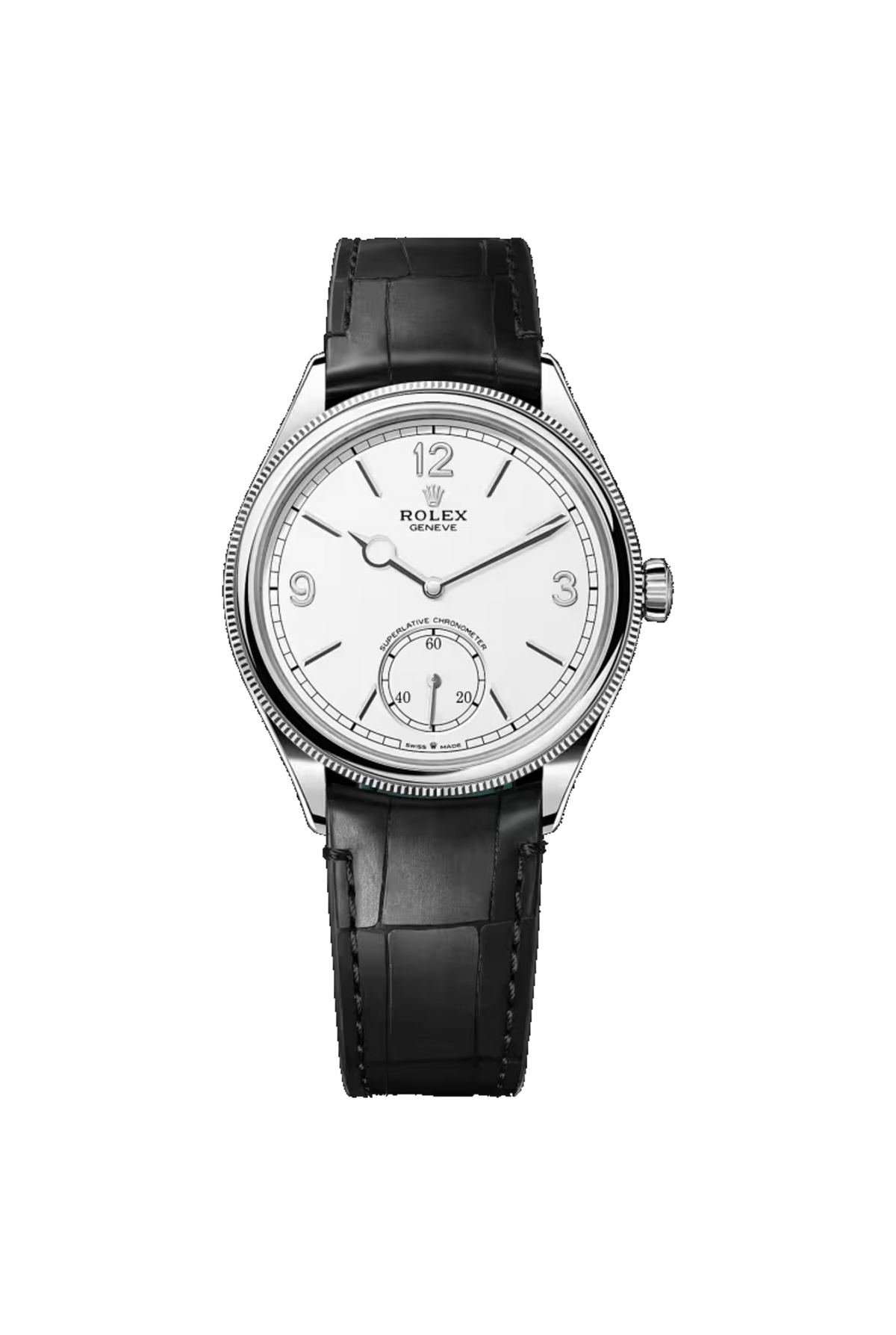 Rolex 1908 39 (2026) White Gold Intense White Dial Black Alligator