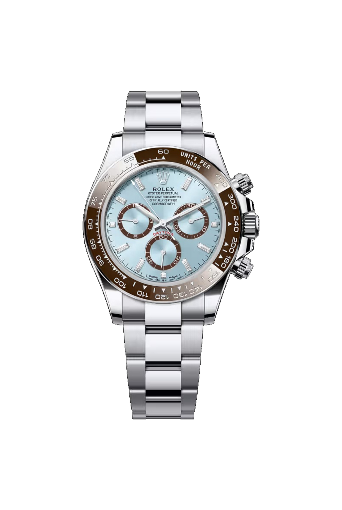 Rolex Cosmograph Daytona 40 (2026) Platinum Ice Blue With Diamond Hour Markers Dial Oyster