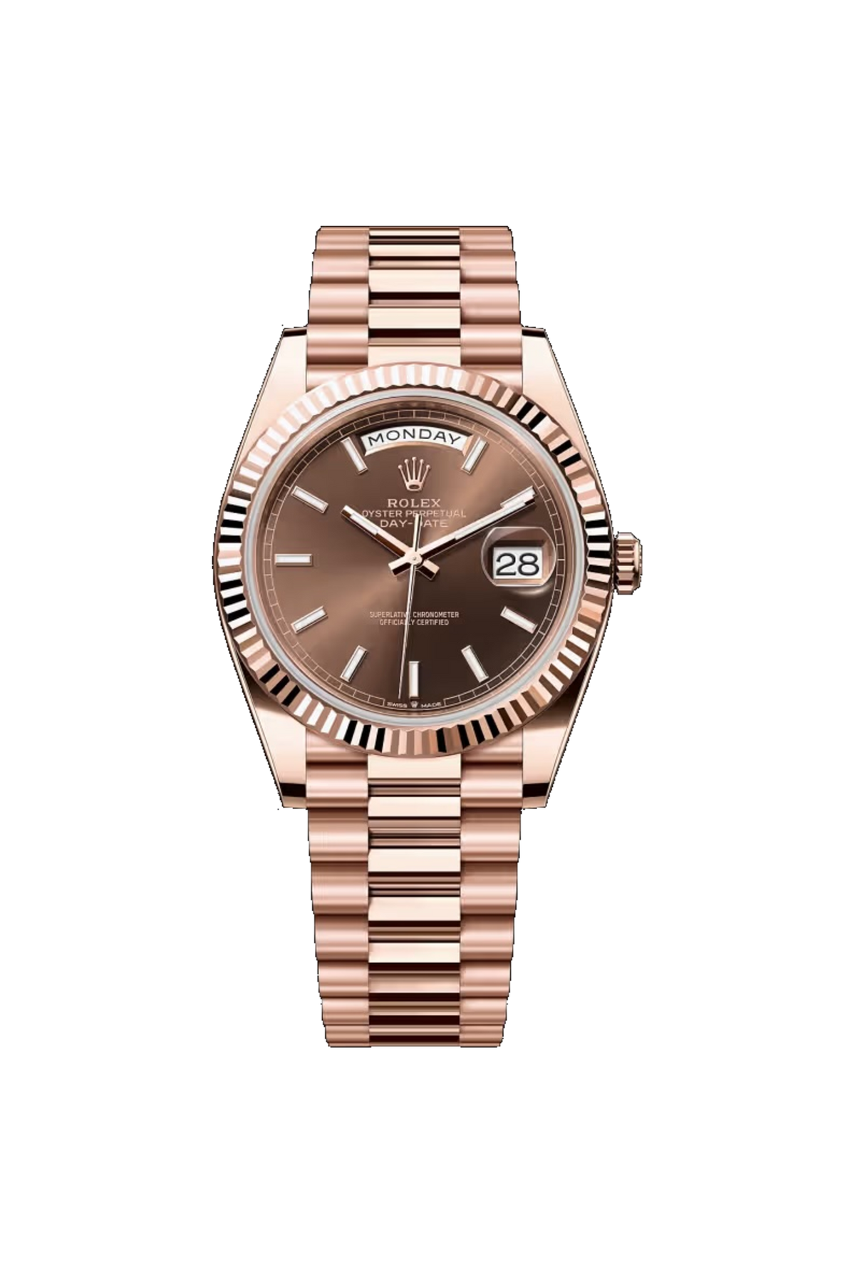 Rolex Day-Date 40 (2026) Everose Gold Chocolate Luminous Index Dial