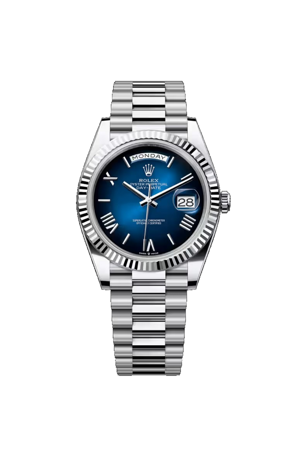 Rolex Day-Date 40 (2026) Platinum Blue Ombré Roman Dial