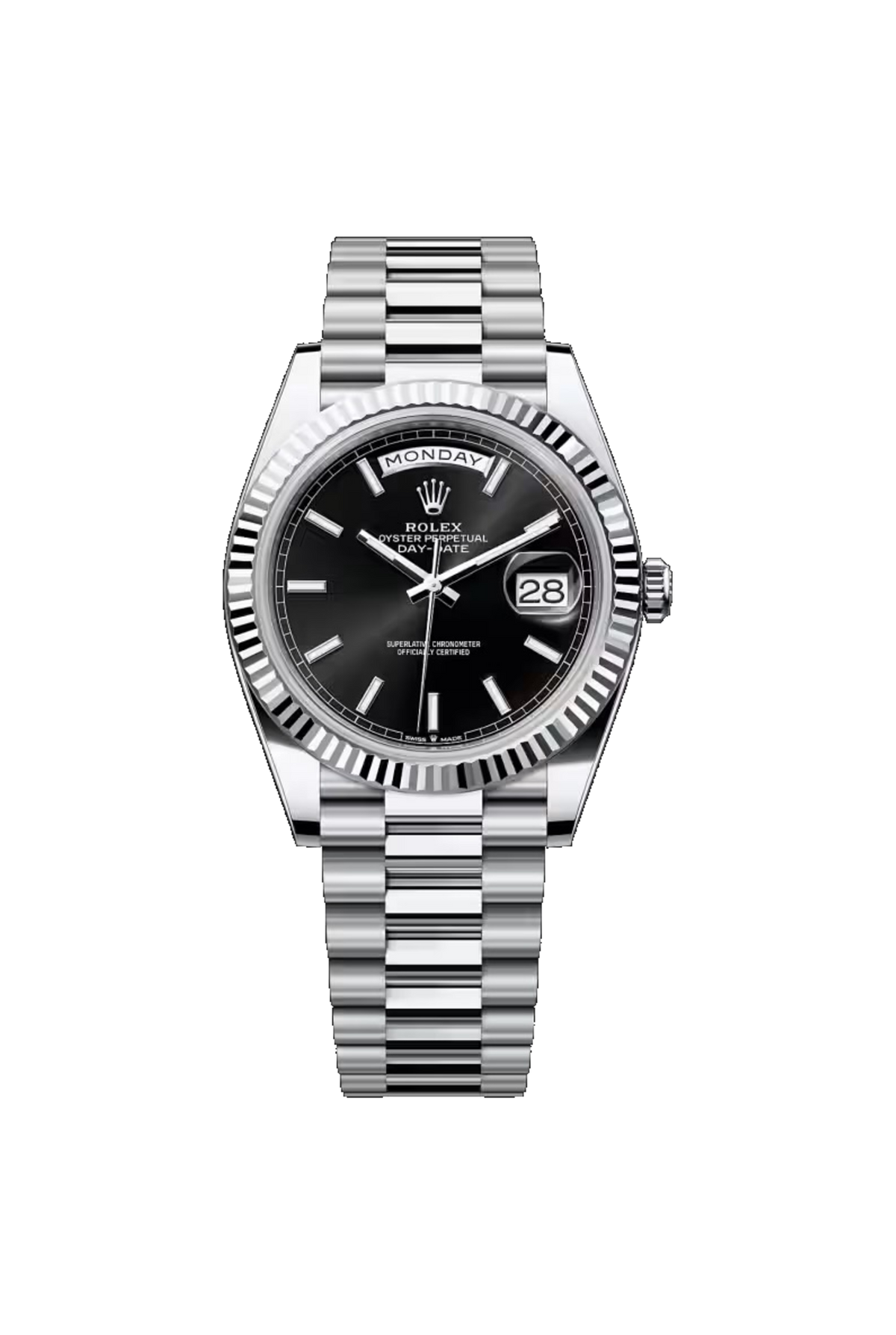 Rolex Day-Date 40 (2026) Platinum Bright Black Luminous Index Dial