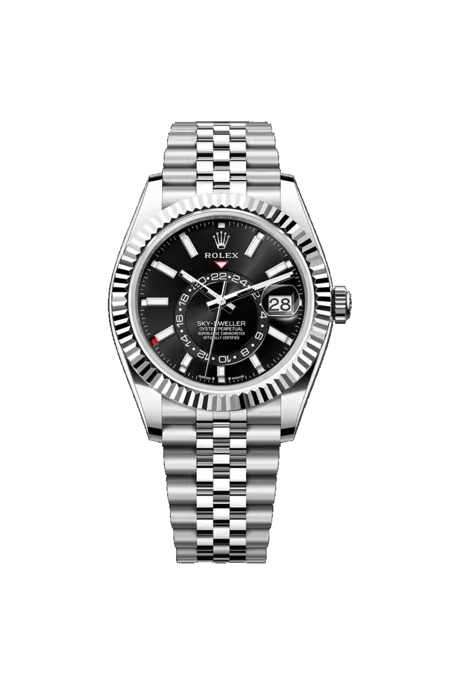 Rolex Sky-Dweller 42 referencia 336934, esfera negra intensa, brazalete Jubilee, Acero Oystersteel y oro blanco.