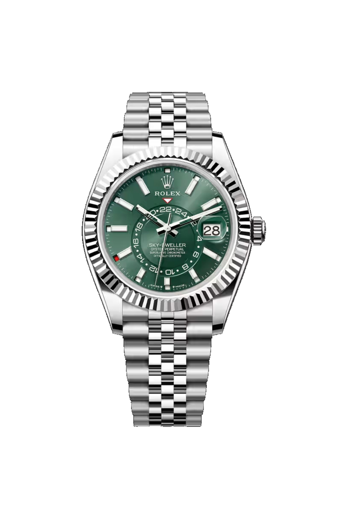 Rolex Sky-Dweller 42 referenza 336934, quadrante verde menta, bracciale Jubilee, Acciaio Oystersteel e oro bianco.