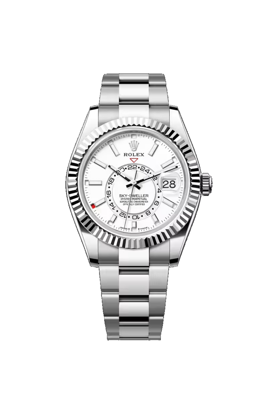Rolex Sky-Dweller 42 referencia 336934, esfera blanca intensa, brazalete Oyster, Acero Oystersteel y oro blanco.