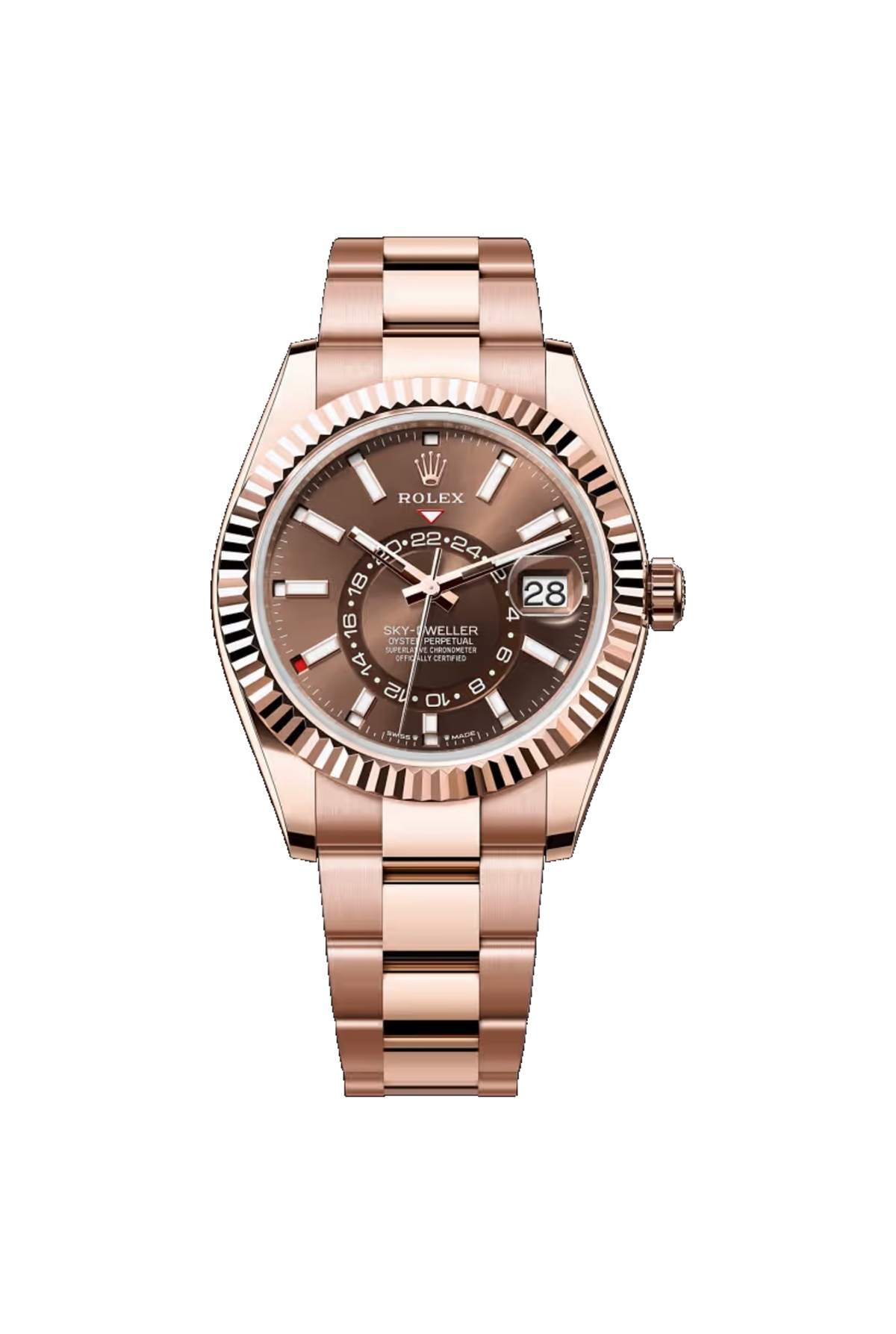 Rolex Sky-Dweller 42 referencia 336935, Oro Everose de 18K, esfera chocolate, brazalete Oyster.