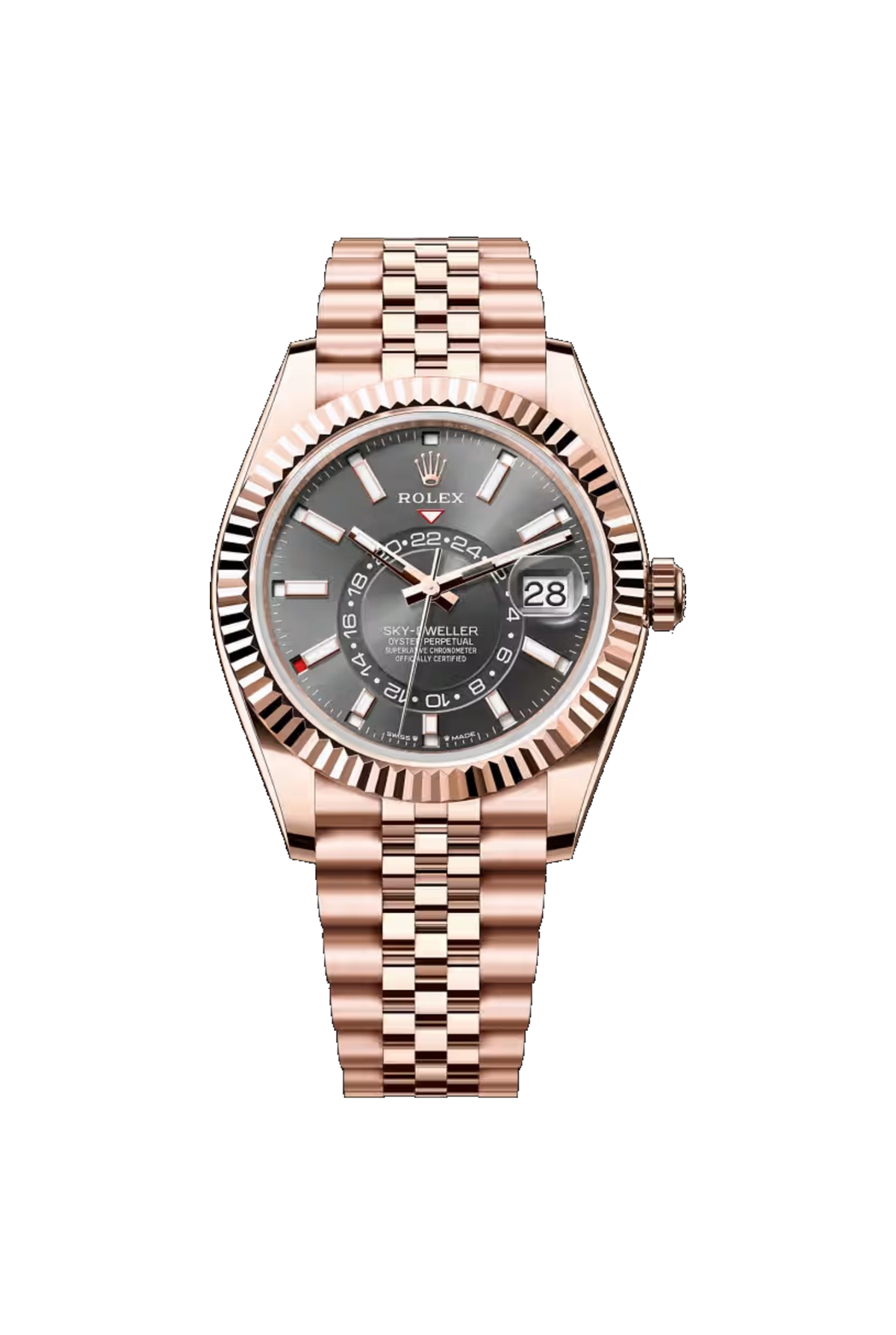 Rolex Sky-Dweller 42 reference 336935, 18K Everose gold, slate dial, Jubilee bracelet.