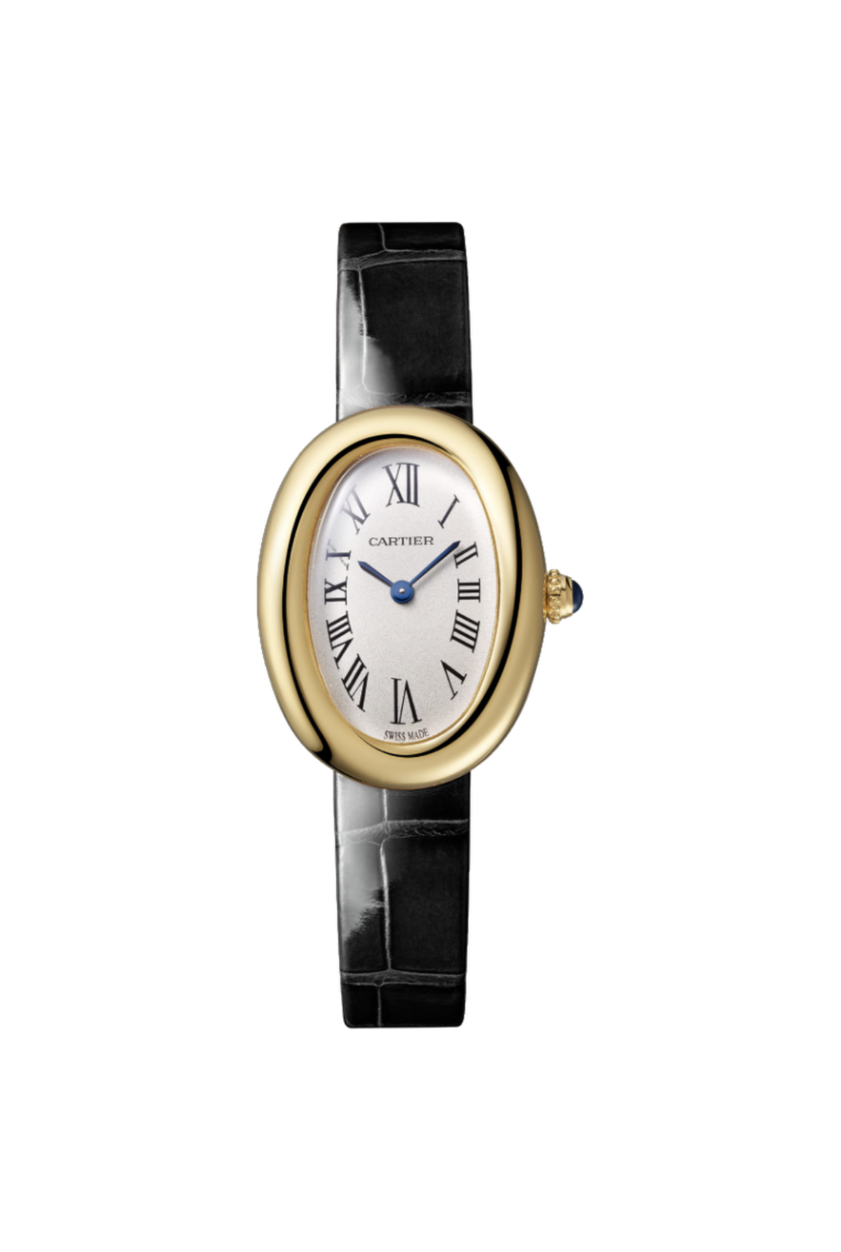 Cartier Baignoire Piccolo (2026) Oro giallo, cinturino in pelle nera