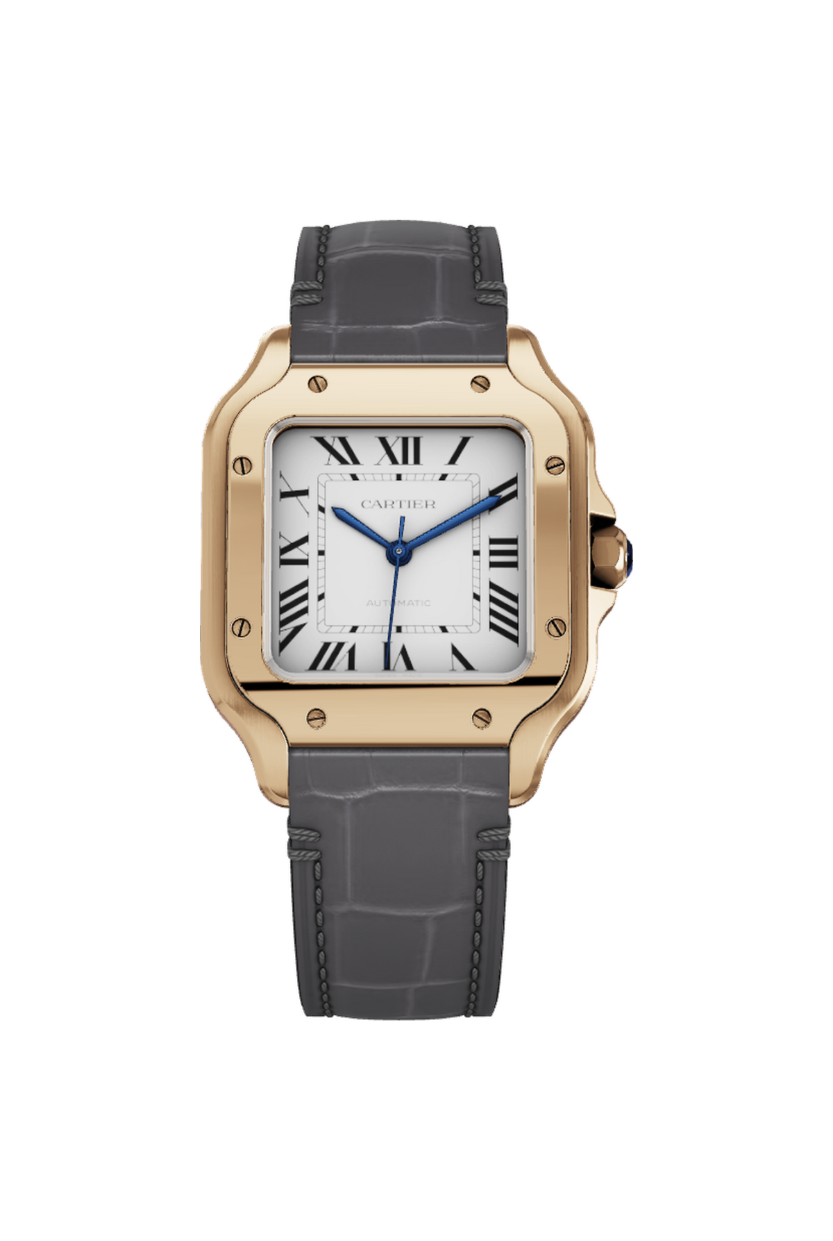 Cartier Santos de Cartier Moyen modèle (2026) Or rose, cuir gris