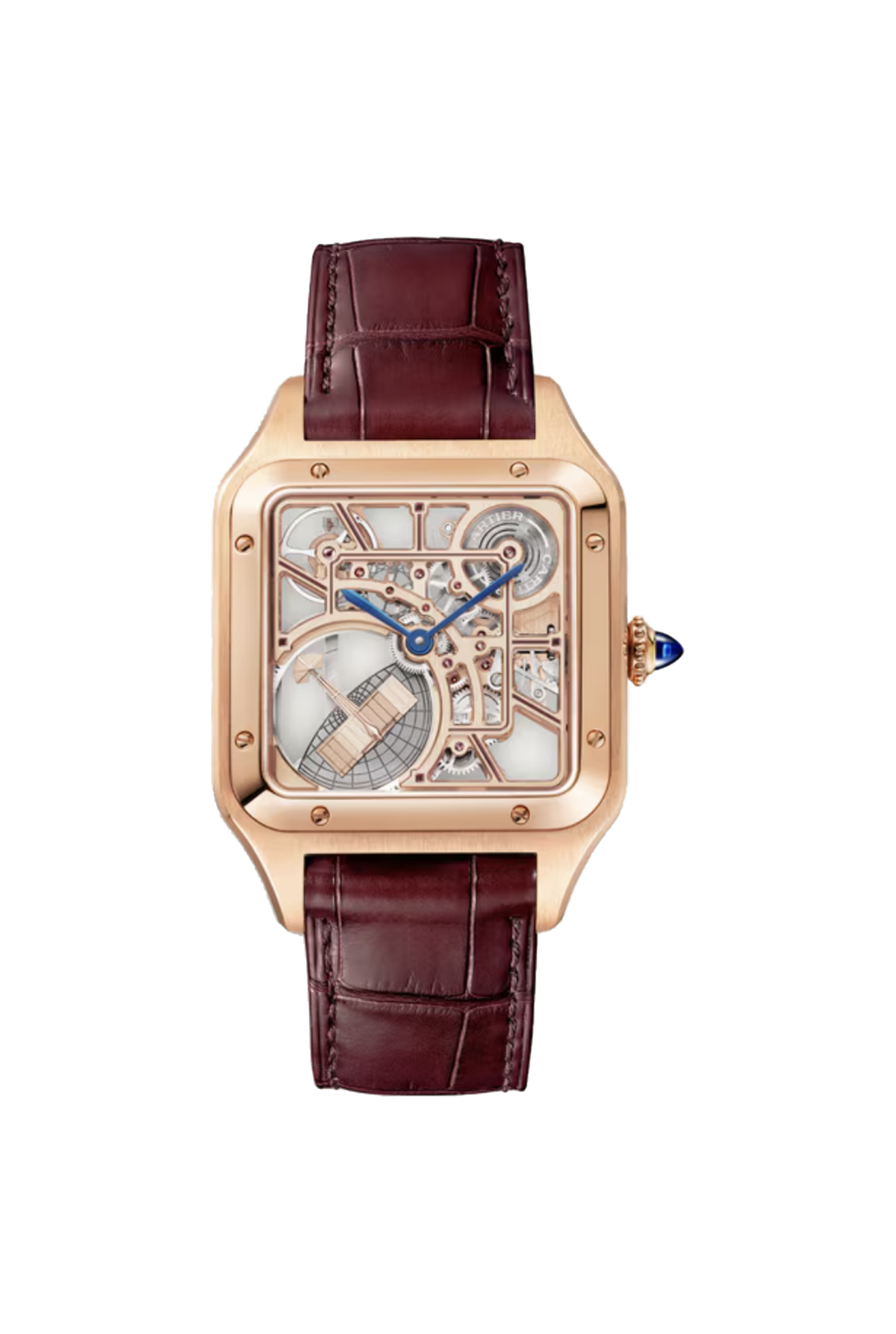 Cartier Santos-Dumont Squelette Grand modèle (2026) Or rose, cuir bordeaux