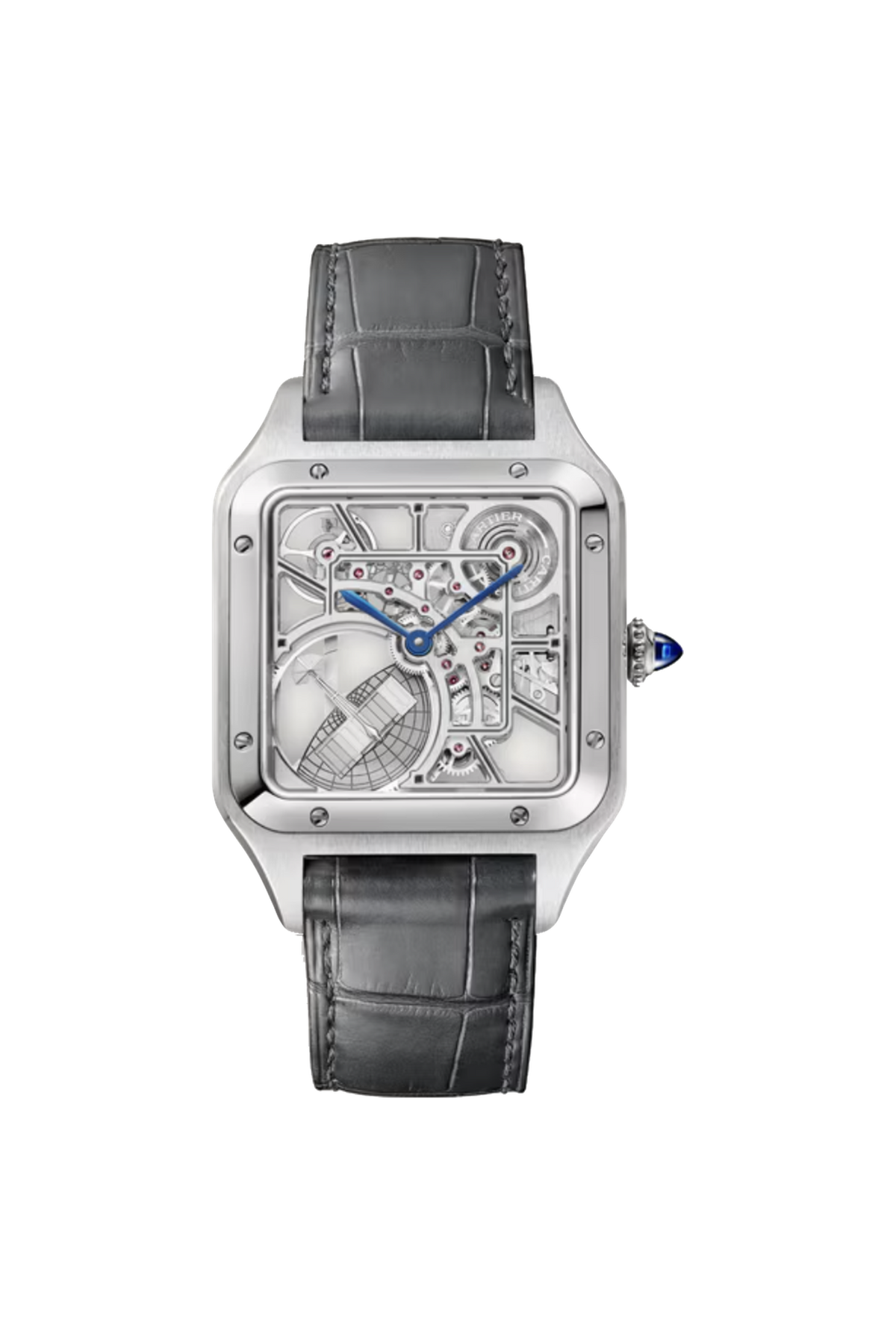 Cartier Santos-Dumont Squelette Grand modèle (2026) Acier, cuir gris